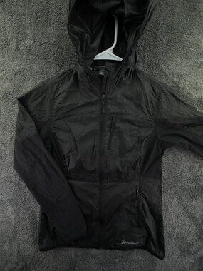 Eddie Bauer Women Small Black Jacket Full Zip Lightweight Hiking Rain Nylon